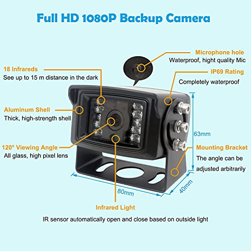 Image of 9 inch Monitor 1080P Rear View Camera System with Wired, DVR Recorder, Support 256GB SD Card, 4 Channel Input, Quad Split Screen, 1080P Backup Camera for Trucs, Trailer, Motorhome, Caravans