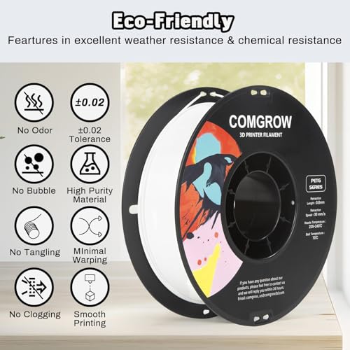 Image of Comgrow PETG 3D Printer Filament 1.75mm, High Precision and Tough 3D Printer Filament 4 * 1kg Spool, Dimensional Accuracy + /- 0.02 mm, Fit Most 3D Printers White
