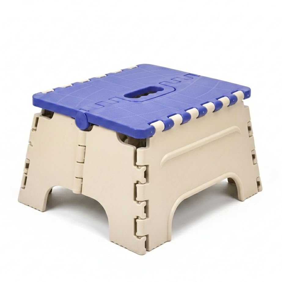 Image of U-MAX 7 Inch Folding Stool - Compact, Portable Step Stool for Kids & Adults, Lightweight Plastic Design, Slip-Resistant, Ideal for Kitchen, Bathroom, Camping & Travel (Blue / 7 inch)