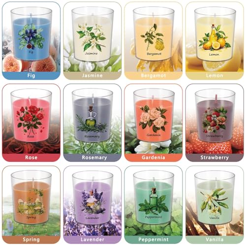 Image of Aromatherapy Candles Set - 24 Pack Scented Candles with 12 Natural Fragrances, Votive Candles in Clear Plastic Jars for Home Decor, Stress Relief, Sleep, Ideal Gift for Women,Mother's Day, Birthday.
