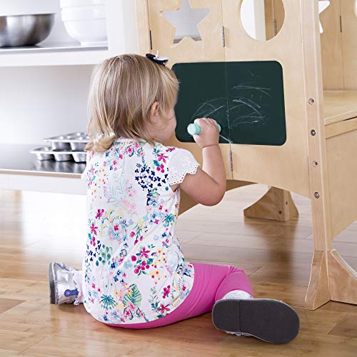 Guidecraft Classic Kitchen Helper® Stool with 2 Keepers - Double Wide: Adjustable Height Step Stool for Kids, Children Furniture - Thumbnail 2