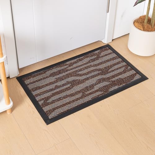 Image of HOKIPO Welcome Door Mat for Home - Big Size Entrance Mat, 75x45 cm, Brown Terrain Stripes (AR-6506)