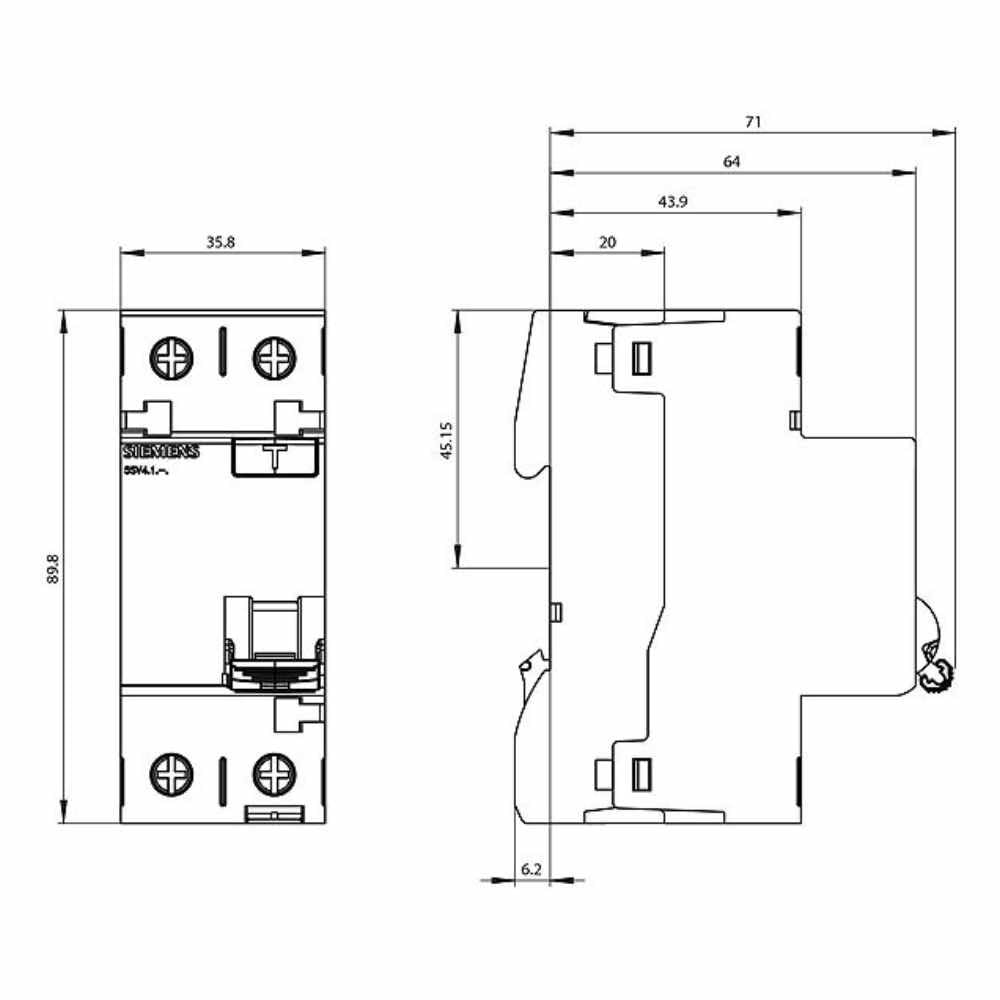 Siemens Sentron – Interruttore differenziale 5sv 70 mm classe -ac 2 poli 25a 300ma