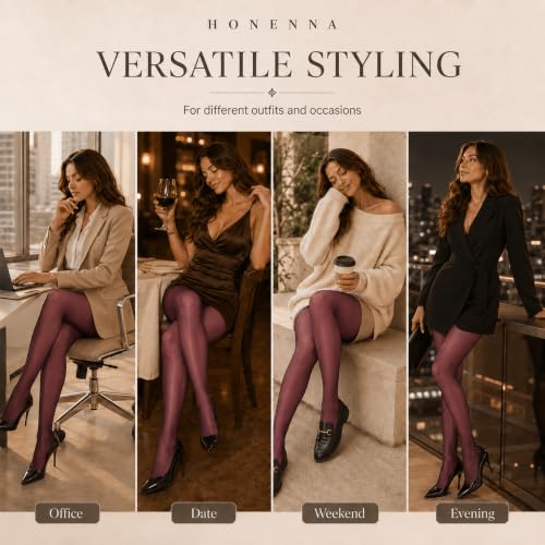 Image of HONENNA Sheer Tights for Women 2 Pairs Ultra Thin Reinforced T Crotch Control Top Pantyhose Stockings