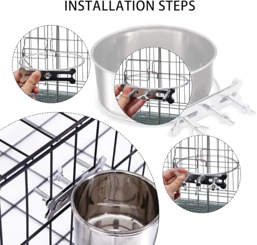 FANGZHE Hundenapf zum Aufhängen, stabil, langlebig, Edelstahl, mit DREI Bolzenhalter, Käfig-Futternapf zum Aufhängen, geeignet für kleine Hunde (Screw Hook)