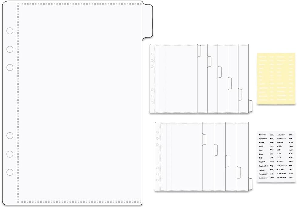 12PCS A5 Binder Pockets Clear Binder Dividers with Pockets and Tabs Cash Envelopes