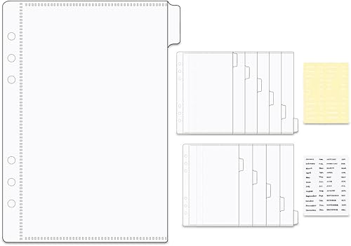 12 bolsillos para carpetas A5, divisores transparentes con bolsillos y pestañas, sobres de efectivo para 6 anillas, carpetas de presupuesto,