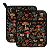 FREEBLOSS 2 Topflappen Mit Pilzmuster Für Die Küche Baumwoll Hitzebeständig Ofen Topflappen Zum Kochen Und Backen 7.8x9.5cm