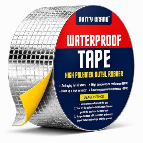 Image of UB Unity Brand Waterproof Aluminium Tape for Roof Leakage, Heavy Duty Strong Adhesive Butyl Tape for Roof Leak, Water Tank, Window & Pipe Leakage Repair, Weatherproof Seal Tape (5 CM X 5 Meter)