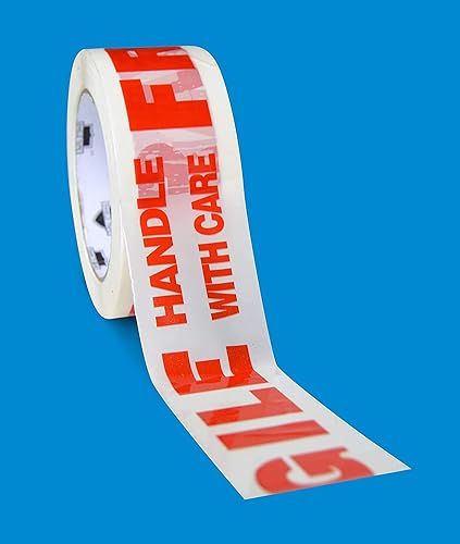 Miniatura 5 de Cinta de embalaje frágil, rollos de cinta de embalaje preimpresos, color blanco y rojo, 2 pulgadas x 110 yardas, paquete de 6 rollos