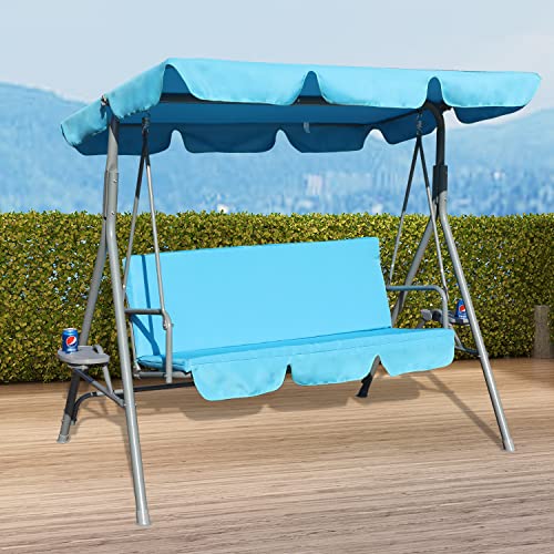 GOLDSUN Durable Outdoor Patio Swing Chair with Side Table Weather Resistant Canopy Swing Bench with Cushion,Suitable for Garden, Poolside, Balcony, Backyard-Blue GOLDSUN Durable Outdoor Patio Swing Chair with Side Table Weather Resistant Canopy Swing Bench with Cushion,Suitable for Garden, Poolside, Balcony, Backyard-Blue
