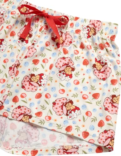 Image of COCO BRANDS Strawberry Shortcake Womens Pajama Set - 2 Piece Short Sleeve Button Down Sleep Shirt and Pajama Shorts