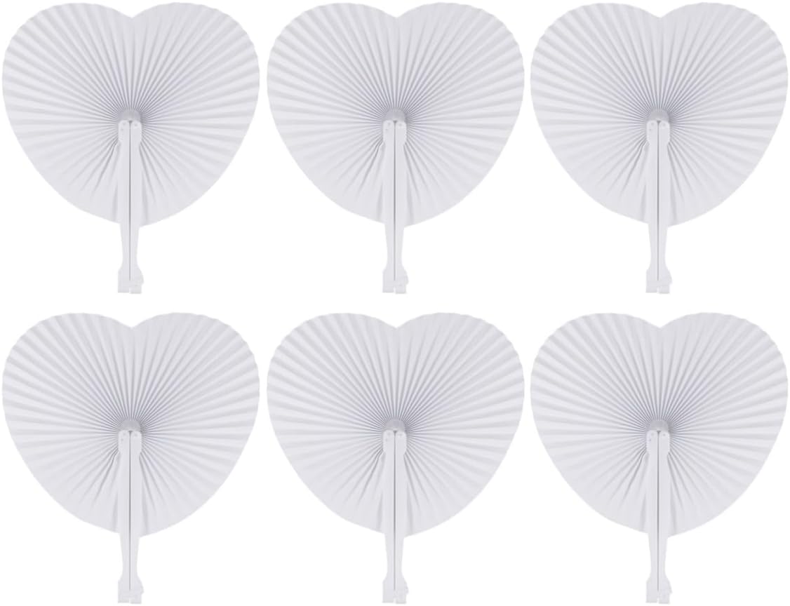 Cabilock 48pcs Heart Shaped Paper Fans Wedding Party Favors Folding Hand Fans for Women White