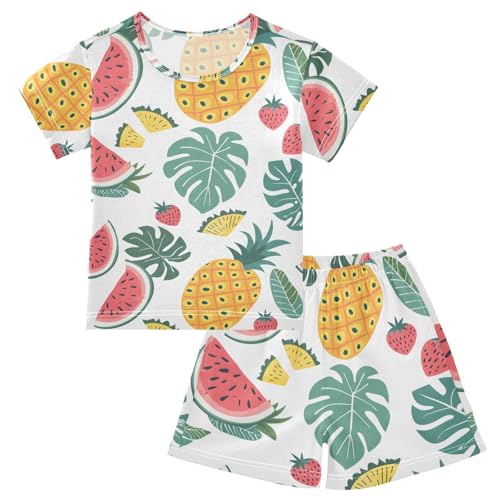ALAZA Watermelon Pineapple Strawberry Pajamas Short Sleeve 2 Piece Sleepwear Top and Bottom Pajama Set Unisex