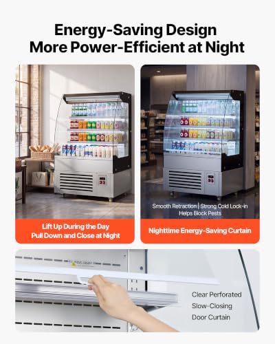 Image of VEVOR Open Air Merchandiser, 5.4 cu. ft. 3-Tier Shelving Commercial Refrigerator, Grab and Go Fan Cooling Display Cooler, with LED Lighting, Night Curtain, Upright for Restaurants, Stores, Office