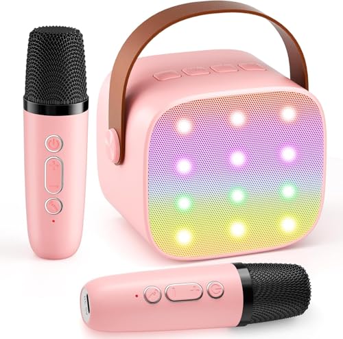 Mini-Karaoke-Maschine mit 2 kabellosen Mikrofonen, Top-Tragbare Bluetooth-Karaoke-Maschine für Kinder 2025, Weihnachts- und Geburtstagsgeschenk für Mädchen, Jungen und...