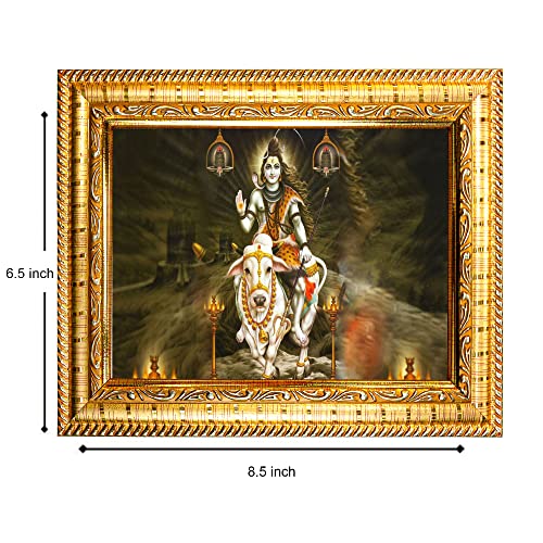 Image of Hawai Lord Shiva Nandi Cow Home Decor Worship Use Wall Hanging Wooden Photo Frame, 8.5x7 inch, SFDI305 GLD FRM GRP