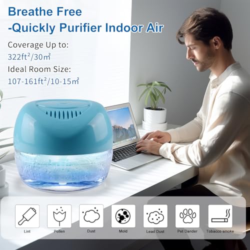 Image of Purifier Air Washer, Air Fresher Aroma Diffuser Odor for Smokers, Dust, Mold, Home and Pets, Air Cleaner with Night Light, Super Quiet and Safety (Blue)