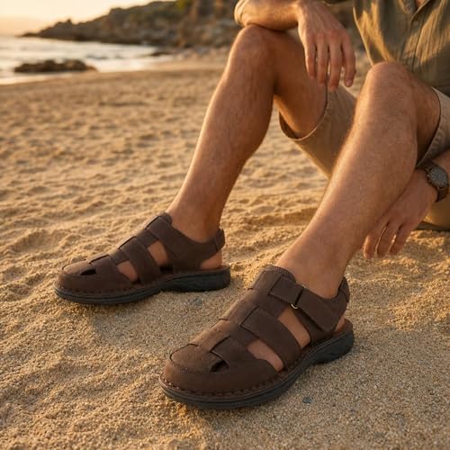 Image of Arkbird Men's Sandals, Closed Toe Leather Fisherman Outdoor Hiking Sport Shoes Summer