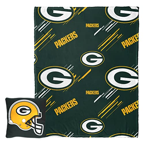 NORTHWEST NFL Pillow 14X14 and Throw Blanket 40X50 Inch Set with Back Pocket, Green Bay Packers