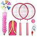 Herefun Raquetas Badminton Niños, Set de Bádminton para Niños, Raqueta de Juguete Deportivo Bádminton con 2 Raquetas de bádminton y 16 Volantes, Juego de Deportes de Playa al Aire Libre (Rosa)