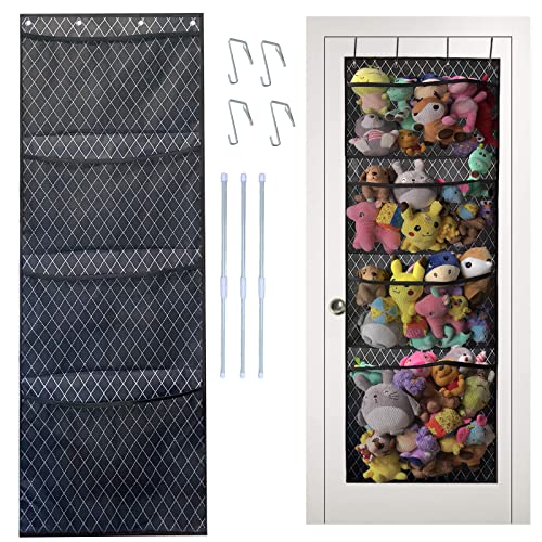 Organizers And Storage For Stuffed Animals,Over Door Net Hammock,Durable Hanging Baby Organizer,Plush Toy Net,Kids Toy And Diaper Organization, With 4 Large Breathable Dense Mesh Pockets,Black #TOP26