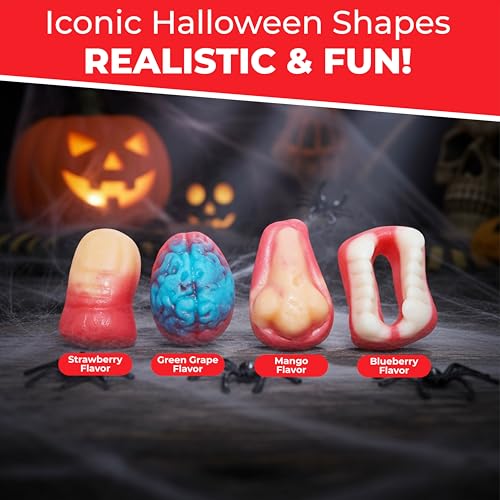 Fusion Select 8 Oz Individually Wrapped Gummy Body Parts Candy - Halloween Gummies & Trick or Treat Candy for Party & Goodie Bags - Spooky Assortment of Brain, Teeth, Fingers & Nose Candies - image 3