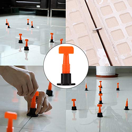 Tile Leveling System 100pcs Orange Tile Spacer and 2 Special Wrenche Reusable Tile Installation Tool Kit for Stone Installation for Building Walls & Floors