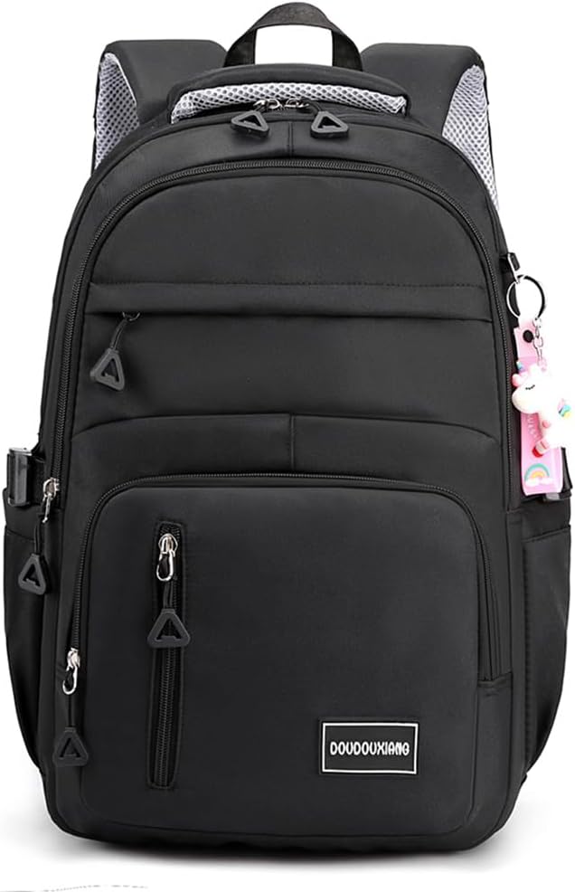 DTXIAQIAOLarge Capacity Multi-pocket Student Backpack, Lightweight Spine Protection Student Schoolbag, Waterproof Laptop Backpack (Black)