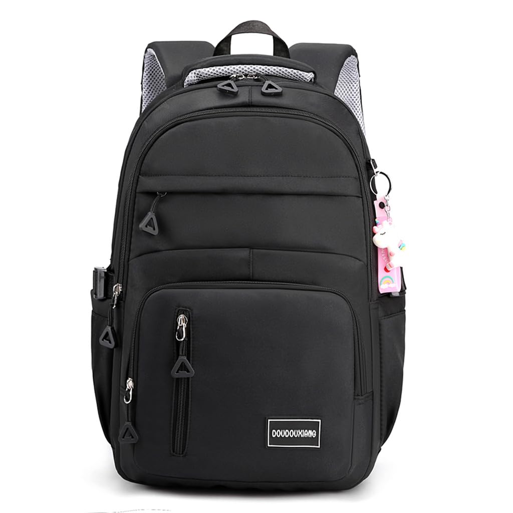 DTXIAQIAOLarge Capacity Multi-pocket Student Backpack, Lightweight Spine Protection Student Schoolbag, Waterproof Laptop Backpack (Black)