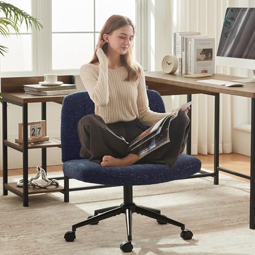 La mejor selección de Sillas Con Ruedas para Oficina - solo los mejores. 45 Dowinx Silla Criss Cross con ruedas, tela premium y colchón de muelles de bolsillo, silla giratoria ajustable de asiento ancho para computadora, diseño moderno, silla de tocador...