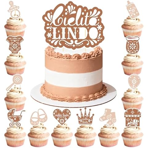 Elomy Cielito Lindo Party Decoration Tableware, 25PCS Brown Cielito Lindo Baby Shower Cake Toppers Decoration, Mexican Themed Cupcake Toppers Decor Cover