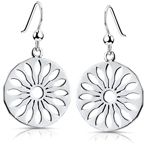 Pendientes colgantes de flores de Materia de plata de ley 925, con diseño de sol, redondos, para mujer, en estuche SO-398