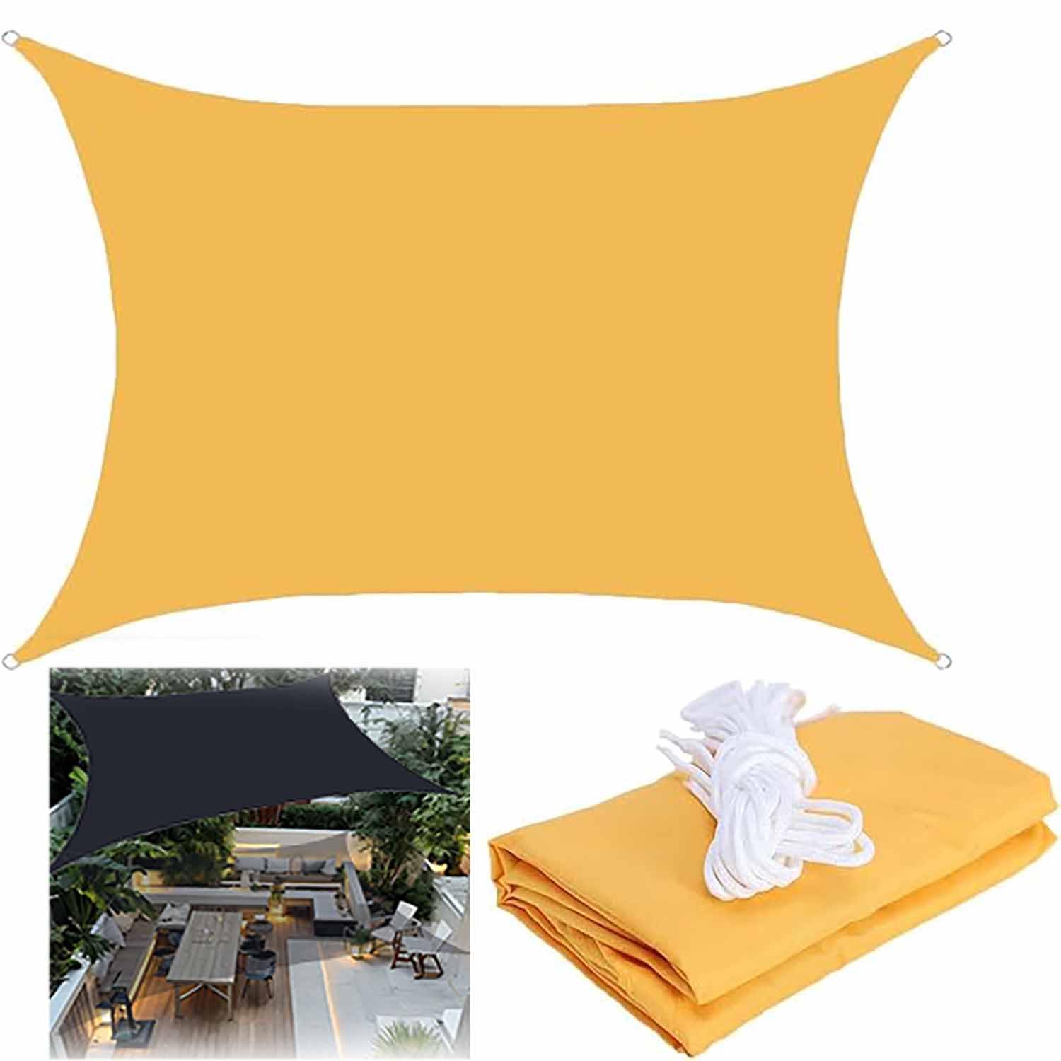 Ffsaacol Outdoor Patio Rectangle Sun Shade Sail with UV Block, Waterproof Sun Protection Shade Sail Canopy, Sun Sail Shade Canopy with Ropes, Easy Installation F, 13x20ft/4x6m