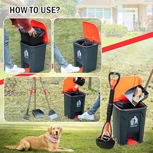 Pooper Scooper SetDog Poop Tray and Rake Set for Large Small Dogs Dog Pooper Scooper 15 Litre Step Dog Poop Trash Can Outside WRemovable Inner Bucket with 20 Waste Bags