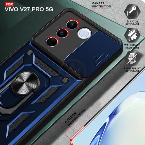 Image of Armor Bumper Back Cover Case for Vivo V27 / V27 Pro 5G | Rotating Camera Cover, Ring Holder & Kickstand | Heavy Duty & 360 Degree Protection Vivo V27 / V27 Pro 5G Back Cover (Blue)