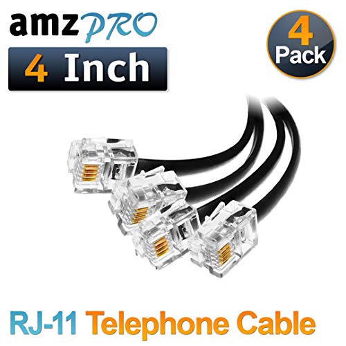 (4 Pack) 4 Inch Short Telephone Cable Rj11 Male to Male 4", Phone