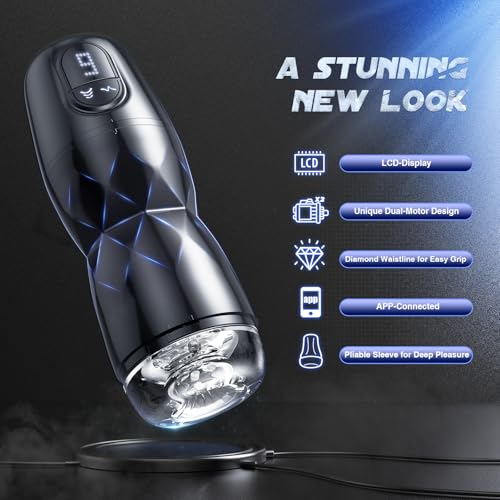 Image of EINSEO Male Masturbator with 5 Suction Modes, App Control & Vibration | 5 suction levels, 9 vibration patterns, app control, lcd display, transparent 3d sleeve, diamond grip, and usb-c charging