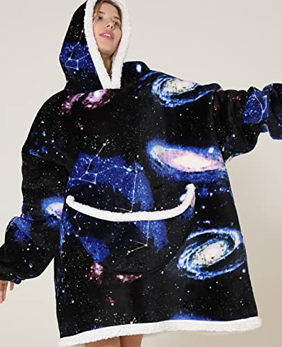 JOJJJOJ Übergroße Hoodie-Decke mit riesiger Tasche bequeme Sherpa Fleece Decke Kapuzenpullover warmes Sweatshirt Bademantel für Damen Herren Teenager Geschenk
