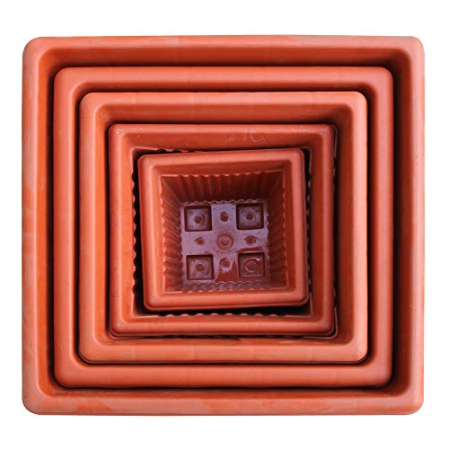 TrustBasket UV Treated Square Plastic Planter (8 inches) - Terracotta Color - Set of 3 | Heavy Duty Highly Durable Plant Container Gamla for Indoor Home Decor & Outdoor Balcony Garden