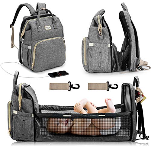Wickeltasche Rucksack, Baby Wickeltasche, Ceekii Rucksack Babyrucksack 4 in 1 Multifunktional Wasserdicht Babytasche und USB-Lade Port Wickelrucksack (Grau)