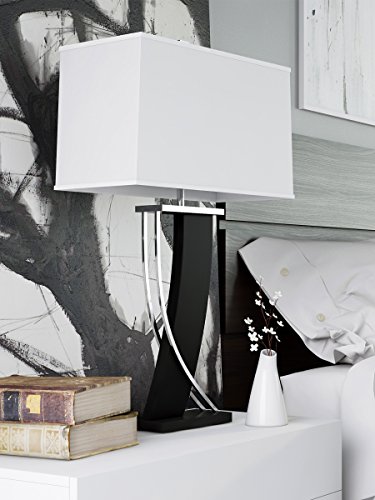 Lite Source Ls-21788 Table Lamp With Off White Fabric Shades, 18" X 18" X 31", Dark Walnut/Polished Steel/Off-White #TOP1