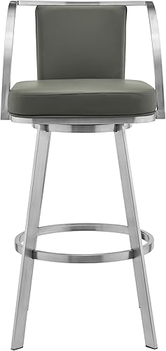 Miniatura 4 de Armen Living Livingston Taburete giratorio de cuero sintético gris y acero inoxidable cepillado de 30 pulgadas