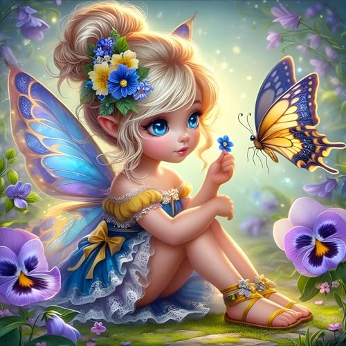 GDYEEH 5D DIY Girl Diamond Painting Kits, Full Drill Butterfly Diamond Art Painting Kits for Adults Beginners, DIY 5D Cartoon Painting by Numbers Diamond Art Kits for Home Fashion Decor 30x30cm