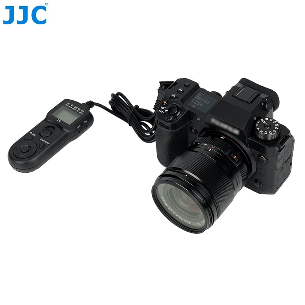 JJC Telecomando Intervallometro Scatto Remoto LCD Timer con Treppiedi del Morsetto per Fujifilm GFX100 GFX 50R X-PRO3 X-H2 X-H2S X-T5 X-T4 X-T3 X-T30 III X-T30 X100V X-A7 etc. Sostituzione Fuji RR-100