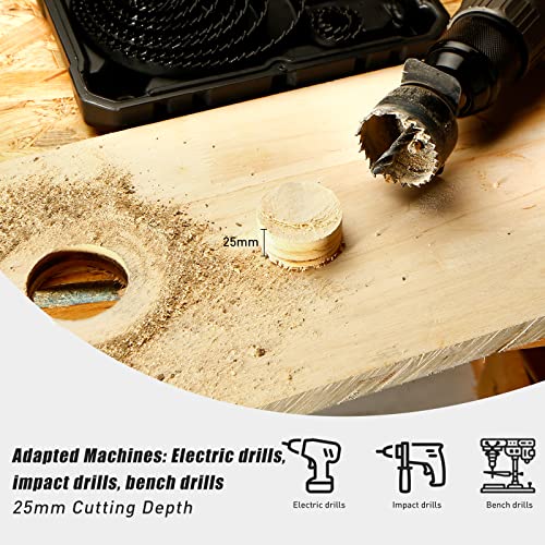 HYCHIKA 19 PCS Hole Saw Kit, 3/4" to 5"(19mm-127mm) Hole Saw Set in Case, Holesaw Multi Tool with 2 Mandrels, 2 Drill Bits, Installation Plate & Hex Key for Soft Wood, PVC Board, Plywood, Drywall - image 5