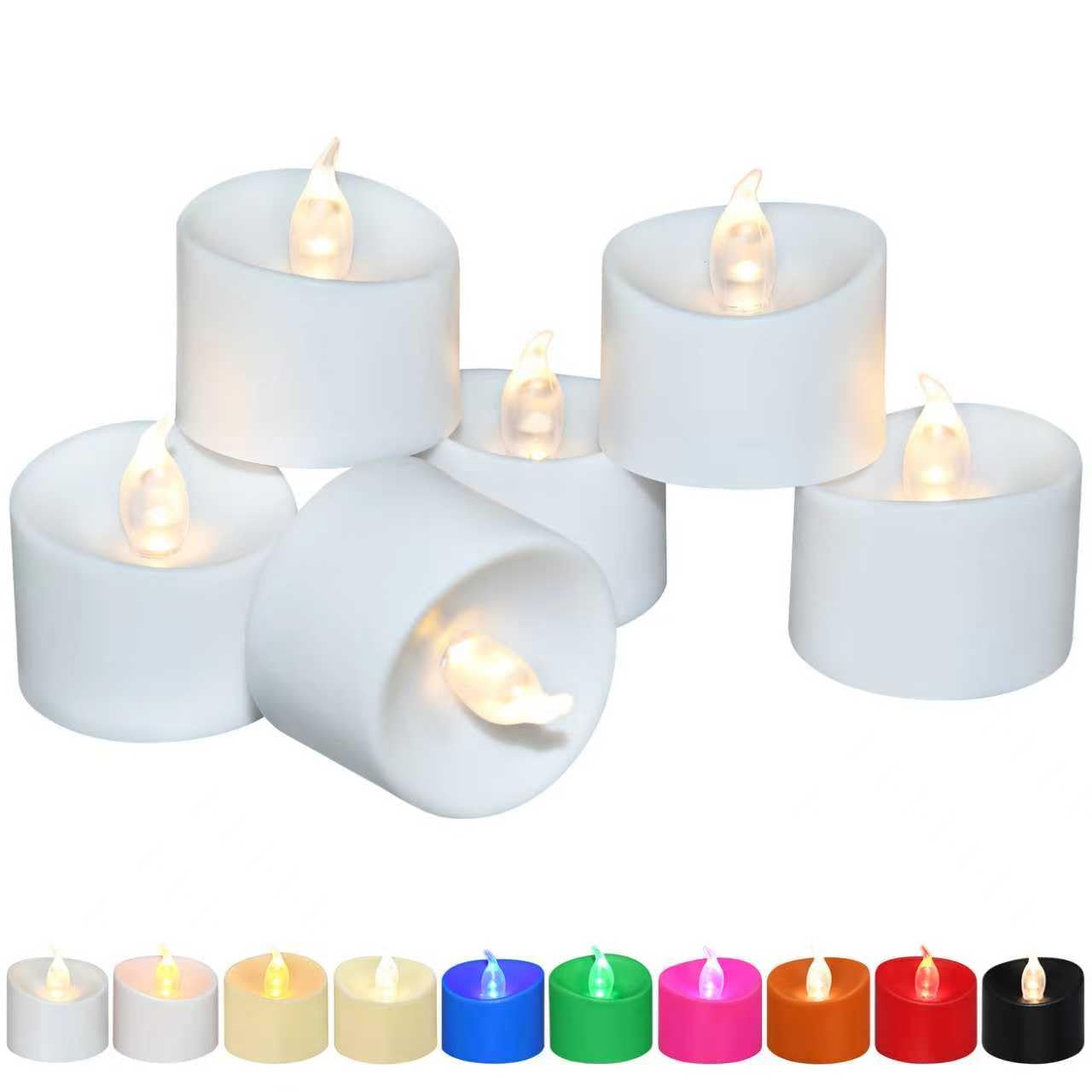 View 1 of 12/24/50/100/200 Pack Flickering LED Tea Lights, Last 100H+, Warm White