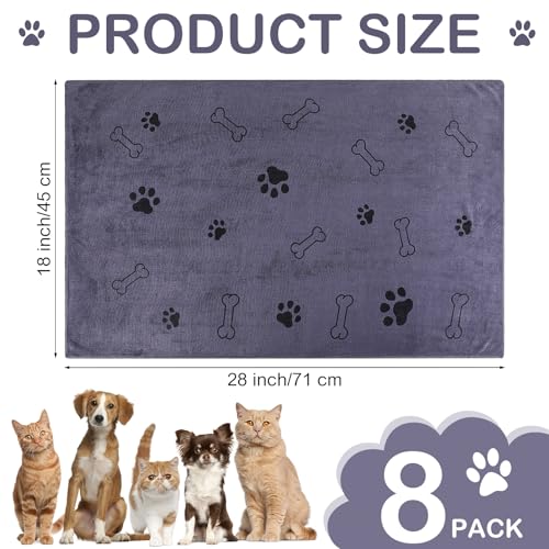Image of Chumia 8 Pcs Dog Towel for Drying, 18 x 28 Inch, Dog Paw and Bone, Gray