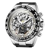 OLEVS Orologio da uomo automatico con 3ATM impermeabile multi calendario fasi lunari scheletro cinturino in silicone Business Classic Diamond orologio da polso di lusso, Grigio-6713