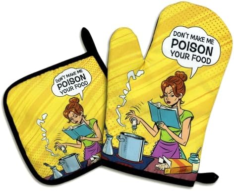 Funny Oven Mitt & Pot Holder Set Of 2 - 'I'll Feed All You Fxxkers' Saying, Silicone Grip, Heat Resistant To 200°C - View #2